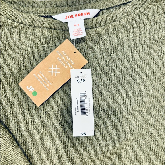 NWT Joe Fresh Cropped Knit Olive Green Baggy Sweater Size Small - Picture 5 of 5